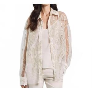 NEW ACCESS sheer embroidered blouse in vanilla